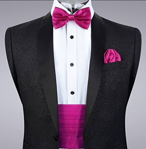 Image of Alizeal Mens Multicolored Silk Solid Cummerbund Bow Tie Set | with Cummerbund Pocket Square Pre-tied Adjustable for Mens Gift