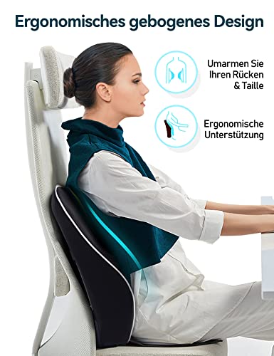 Travel Ease Ergonomisches RückenKissen aus Memory Foam, Lendenkissen für Bürostuhl, Schreibtischstuhl, mit Antistatischem, hautfreundlichem Bezug und für eine Bequeme Sitzhaltung (Schwarz)