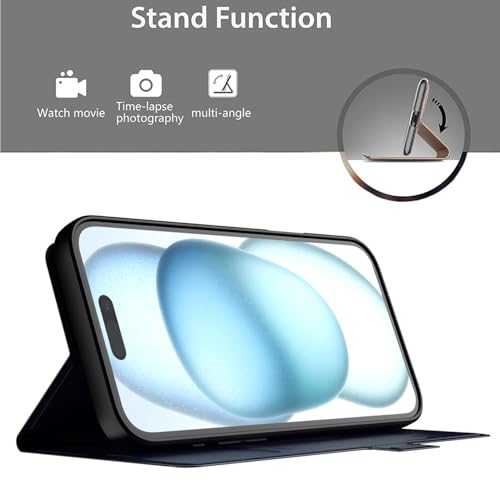 Image of Kapa Noble Slim Magnetic Leather Flip Case Cover for Apple iPhone 16 | Card Holder Stand Flip Wallet Case (Blue)