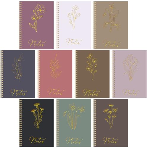 Cholemy 10 Pack Spiral Notebook Aesthetic School Supplies A5 Retro Colors Floral Notebook Writing Journals for Student College Ruled Journals 100 Pages/ 50 Sheets for Women Men Office Gift