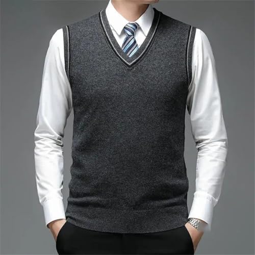 Men's 100 Percent Wool V Neck Sweater Vest Solid Pullover Knit Fall Sleeveless Casual2