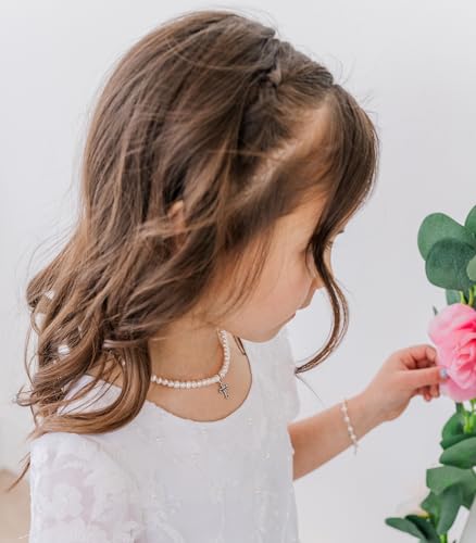 Precious Pieces Children's Sterling Silver Baptism, Christening or First Communion Cross Bracelet and/or Necklace with Cultured Pearl3