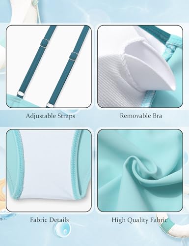 Image of Girls Swimsuit V Neck Bikini Set Color Block with Cover Up 3Pcs Bathing Suits