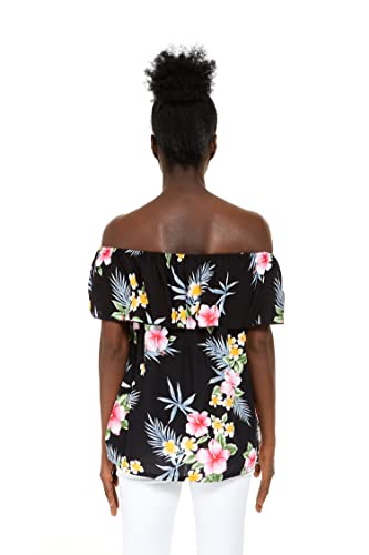 Image of Family Matching Hawaiian Clothes, Hibiscus Black | Black Hibiscus Print • Soft Rayon Fabric • Family Matching Outfits • Vacation Ready • Luau Party Wear