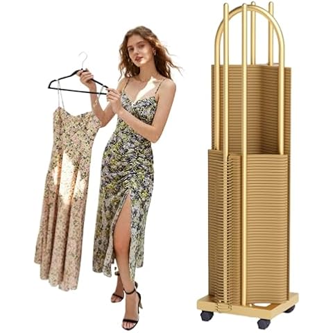 DRKSBESTO Large Capacity Hanger Organizer Stacker Stand, 2-in-1 Hanger Storage with Lockable Casters, Hanger Stacker for Closet, Laundry Room, Clothes Stores(Gold, 51 inch) Cover