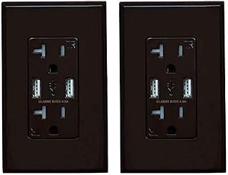 (2 Pack, Glossy Brown) ELEGRP USB Outlet Wall Charger, Dual High Speed 4.0