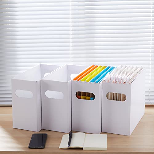 Y Yoma 4 Pack Hanging File Organizer Box Cardboard Storage Box For Letter Size Hanging File Folder Collapsible Filing Boxes Portable Desktop Folder Organizer For Home Office School Documents, White #TOP5