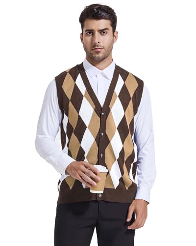 Beotyshow Mens Argyle Sweater Vests V Neck Sleeveless Cardigan Vest Knitwear2