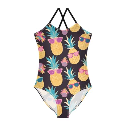 Pineapple Sunglasses Girls One Piece Swimsuits Colorful Sport Halter Swimwear Beach Bathing Suit 3T