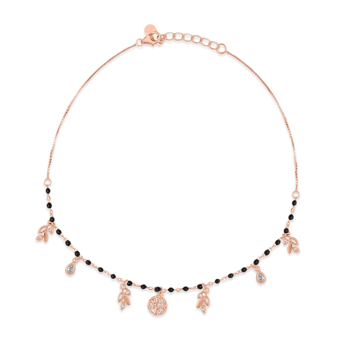 zavya 925 Sterling Silver Nature's Whimsy CZ Rose Gold Plated Leaf Anklet (Single) | Gift for Women and Girls | With Certificate of Authenticity and 925 Hallmark-picture-14