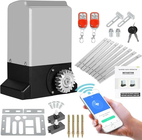 Ikodm Operador de Apertura de Puerta 800 kg 370W Smart WiFi Motor Puerta Corredera con 4M Cremallera, 2 Control Remoto y la función de cierre automático para Puerta de Jardín, Garaje
