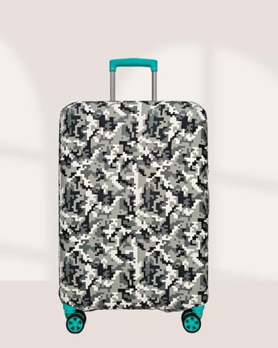 Image of Printed Polyester Suitcase Cover Stretchable Luggage Protector Trolley Bag Cover Travel Accessory (Army Squre White-S)