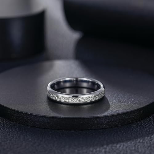 Greenpod 4mm 6mm 8mm Tungsten Rings for Men Women Silver Dome Polished Meteorite Inlay Ring Wedding Bands for Him Size 4-153