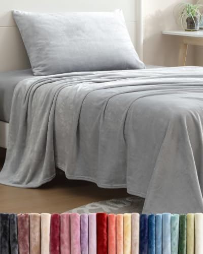 Image of Fleece Sheets Twin Size Set - 3-Piece Velvet Flannel Sheet Set - Grey