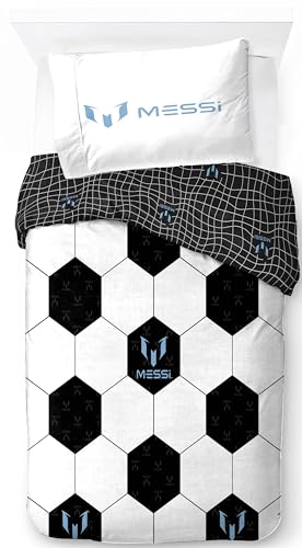Jay Franco Messi Football Bettwäsche-Set Superweiche Kinder-Bettwäsche mit Kissenbezug NUR BETTBEZUG (Füllung Nicht enthalten) Weiß 2-teilig Einzelbett