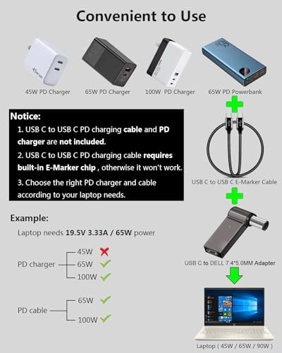 Image of Tobo USB C to 7.4mm Laptop Charging Adapter Female Type C to Male DC 7.4 x 5.0mm HP Jack Plug Converter 100W PD Power Charger Connector TD-1264CC