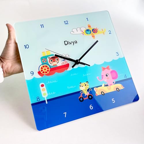 Image of Zooboo Personalized Analog Wall Clock, Custom Name Acrylic Silent Quartz Movement Wall Clock with Sleek Modern Design, Ideal for Birthdays or Return Gifts (Design - Lets Travel), 30x30 cm, Multicolor