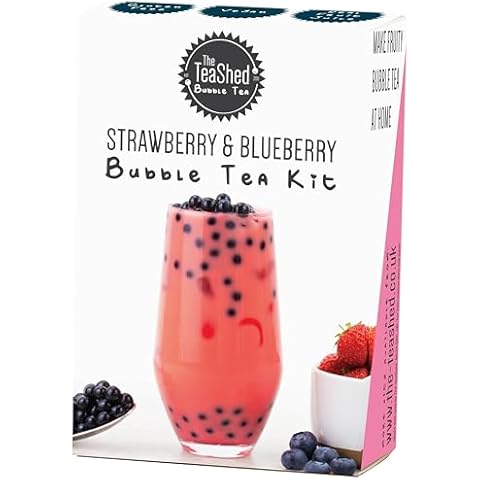 Bubble Tea Kit with Strawberry Powder and Blueberry Boba Cover