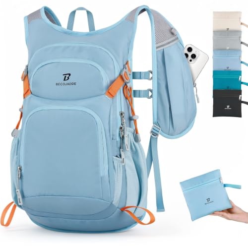 BECOJADDE 15L Hiking Backpack Lightweight Travel Backpacks Water-Resistant Daypack Fits Cycling Helmets for Men Women for Daily Outdoor Camping, Sky Blue