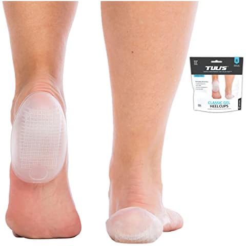 Tuli's Classic Gel Heel Cups, Cushion Insert for Shock Absorption and Plantar Fasciitis and Heel Pain Relief, Made in the USA, 1 Pair, Regular Cover
