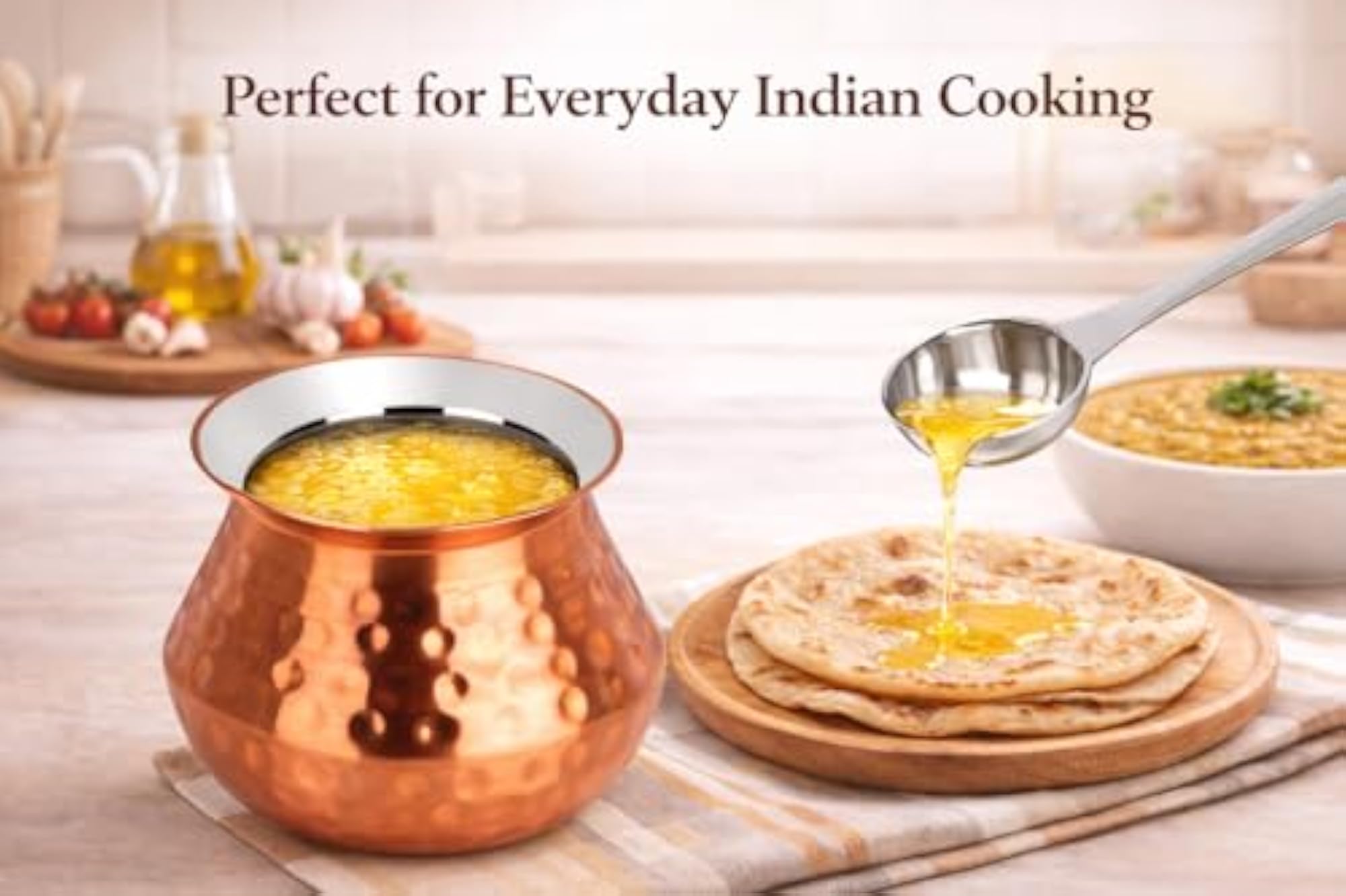 Copper Finish Ghee Pot with Lid, 350ml