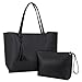 NUBILY Sac a Main Femme Cabas Femme Grande Capacité PU Cuir Sac Fourre Tout Gland Sacs Cours Lycee Tote Bag de Bandoulière Imperméable 2Pcs Set Noir