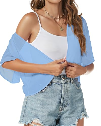 Image of ZNVGIRL Women Shrug Chiffon Cardigans Open Front Short Sleeve Bolero for Evening Dressy 2026