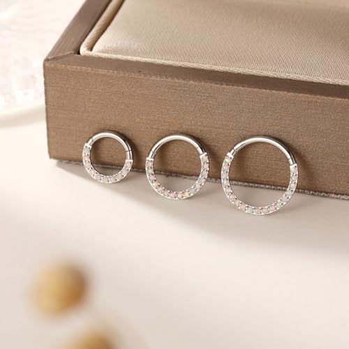 Image of PEAKLINK 16G 18G 316L Stainless Steel CZ /OPAL Septum Piercing Septum Clicker Ring Hinged Nose Ring Daith Earrings Conch Piercing Jewelry Helix Cartilage Tragus Lobe Belly Hoop Earring