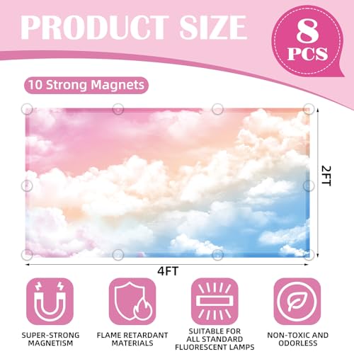 Image of ANGSYLTH 8 Pcs Fluorescent Light Covers - 4 x 2 Feet Covers for Ceiling Lights, 8 x 10 Magnetic Light Filters for Classroom, Office, Hospitals (Rainbow)