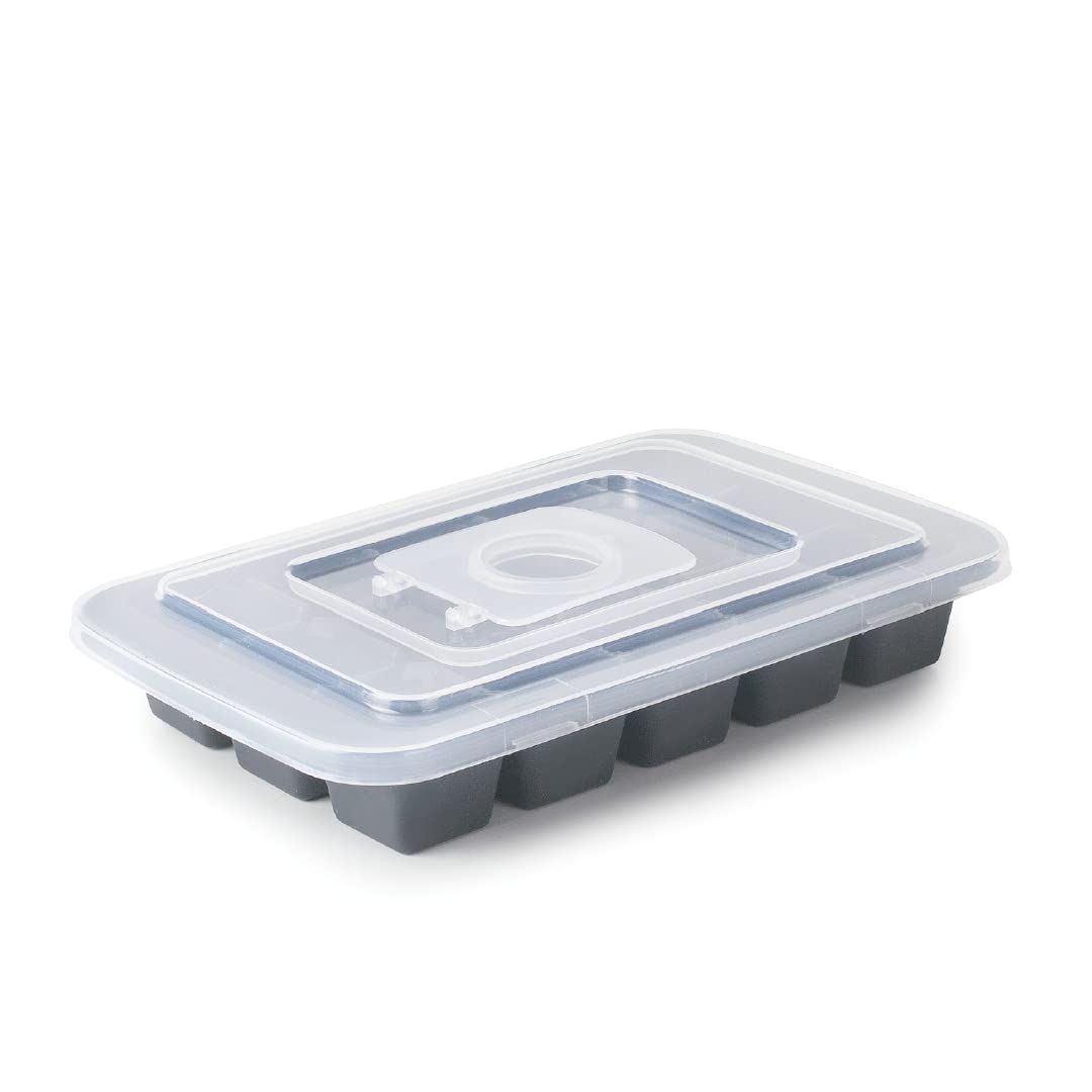 Lacor - 63338 - Cubitera para Hielo, Cubitera Silicona con Tapa Ice, 15 cubitos, Tapa Transparente, Orificio para llenado, Libre de BPA, 3x3cm