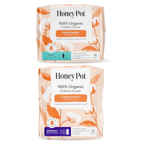 Image of The Honey Pot Company - Pads for Women - Non-Herbal Super & Overnight Pads Bundle - Organic Cotton Cover, & Ultra-Absorbent Pulp Core - Feminine Care