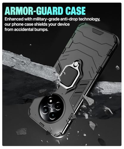Image of WOW IMAGINE Shock Proof Back Case Mobile Cover for Realme 13 5G | Realme 12 5G | 12X 5G | Narzo 70x 5G | C65 5G | N65 | Back Cover (Tough Armor | Hybrid PC + TPU | Ring Holder Kickstand | Black)
