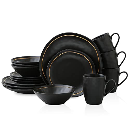 Stone Lain Clara 16-Piece Dinnerware Set Porcelain, Black #TOP1
