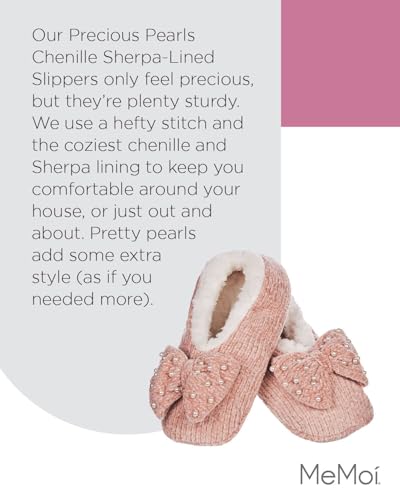 Image of MeMoi Women's Precious Pearls Chenille Bow Accent Sherpa-Lined Slippers