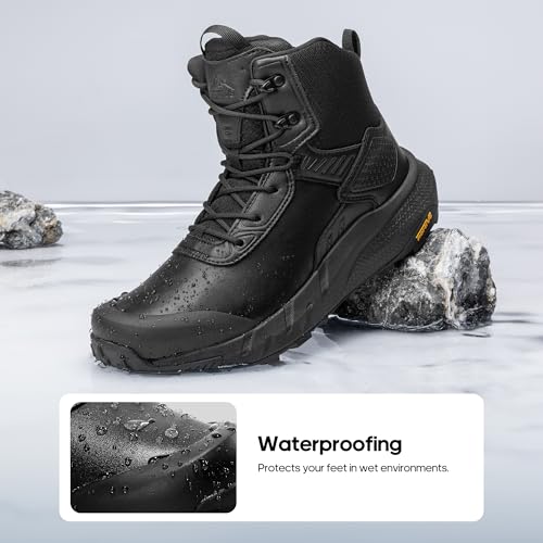 NORTIV 8 Men's Waterproof Military Tactical Hiking Work Boots Leather Motorcycle Combat Lightweight Non-Slip Boots for Men 8 Inches - Image 3
