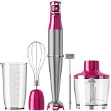 Turelar Immersion Blender Handheld Corded Hand Blenders Set 1100W, Trigger Variable Speed 5 in 1 Stick Emulsifier with Chopper, Whisk and Frother for Soup, Baby Food and Smoothies, Rose Red