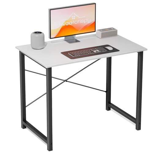 Sweetcrispy Escritorio, Mesa pequeña de 80 x 50 x 75,4 cm (31 Pulgadas), Mesa de Ordenador con Estructura de Metal, Mesa de Oficina para Estudio, Dormitorio, salón, Estudio, Color Blanco