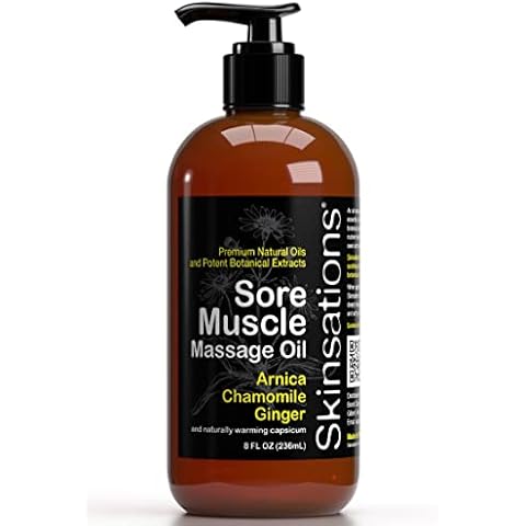Skinsations – Sore Muscle Massage Oil with Arnica Montana - Naturally Warming, Organic Essential Oil Blend with Chamomile, Ginger, Peppermint and Capsicum Cover