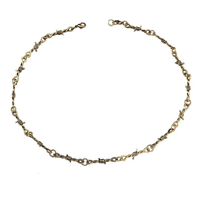 Azusa Sun Punk Gothic Thorns Metal Barbed Wire Chain Necklace for Men Women Necklace Silver Gold Plated Jewelry Gift