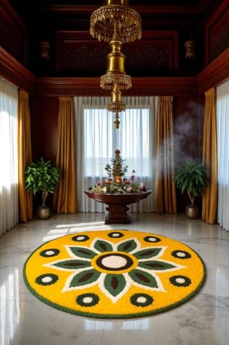 Image of Decorative Anti-Slip Cotton Rangoli Shaggy Round Shape Door Mat | Floor Mat For Your Temple,Hall,Lobby, Kitchen, Home, Door Entrance & Living Room (24X24 Inches, Multi)