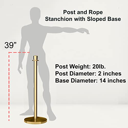 Montour Line Cline Post and Rope Stanchion, Sloped Base, (Satin Brass Post, Crown Top)
