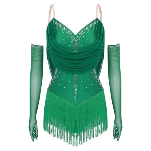 Robe danse patinage artistique femme strass franges robe de bal latine