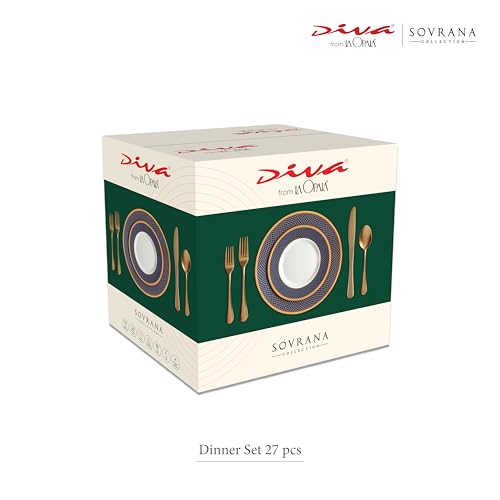 Image of La Opala Diva Sovrana Collection Opal Glass Crockery | for Family of 6 | Dinner Set 27 pcs Regent Red | Plates & Bowls for Dining | Microwave Safe | 100% Vegetarian | Extra Strong | Light & White