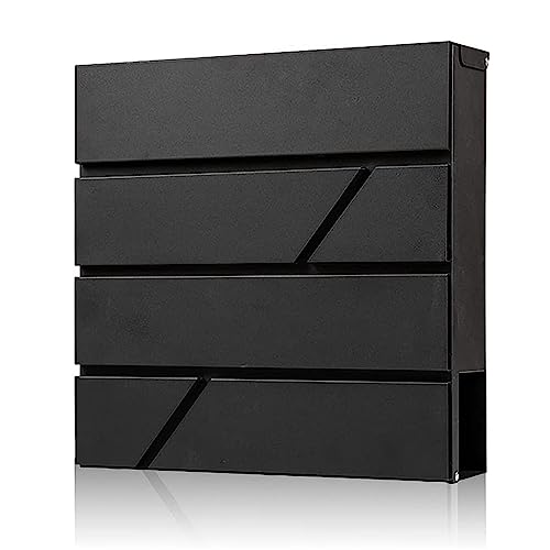 Image of Wall-Mount Mailbox with Lock and Keys, Locked Drop Box for House Outside, Security Steel Metal Mail Box with Newspaper Compartment, 14.57 x 14.57 x 4.33 Inch, Black, MD025 X-Large