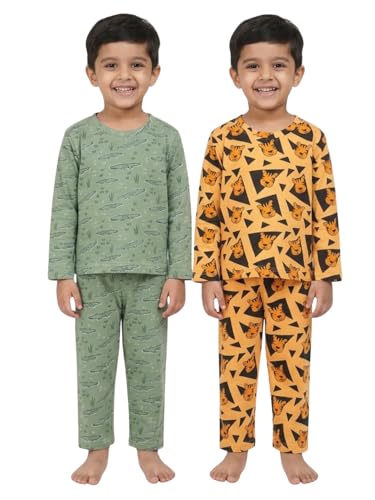 Image of The Mom Store Kids Cotton Night Suit for Boys and Girls | Breathable Night Dress for Kids Boys and Girls | Printed Nightsuit Pajama Set | Comfortable All-Season Sleepwear for Daily Use | Combo Set