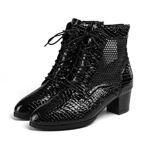 sekiueo Zapatos Baile Latino Mujer Botas de Charol para Fiestas Y Bailes de Salón con Punta Cerrada Y Cremallera para Tango Y Salsa,Black b,36 EU