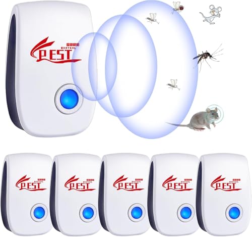Repelente Ultrasónico de Plagas, 6 Pack Electrónico Repelente Mosquitos, Repelente Ultrasónico Mosquitos Control de Plagas Anti Moscas, Ratones, Insectos, Hormigas, Arañas