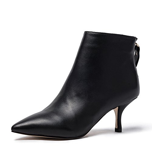 Botines de cuero con tacón kitten, con cremallera