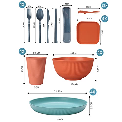 48 Pcs Wheat Straw Dinnerware Sets, Unbreakable Plates And Bowls Sets, Reusable Dinnerware Sets For 4 People, Travel Camping Picnic Home Party Cutlery Set, Dishwasher Microwave Safe Dishes #TOP1