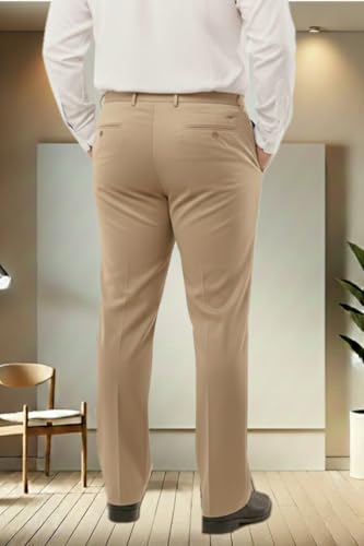 Image of SaintX Men's Premium Plus Size Formal Trousers | Regular Fit Upto 2 inch Techno Flex Waistband | Wrinkle Resistant | Stretchable Triple Blend, Easy Care Fabric | Office & Business Wear
